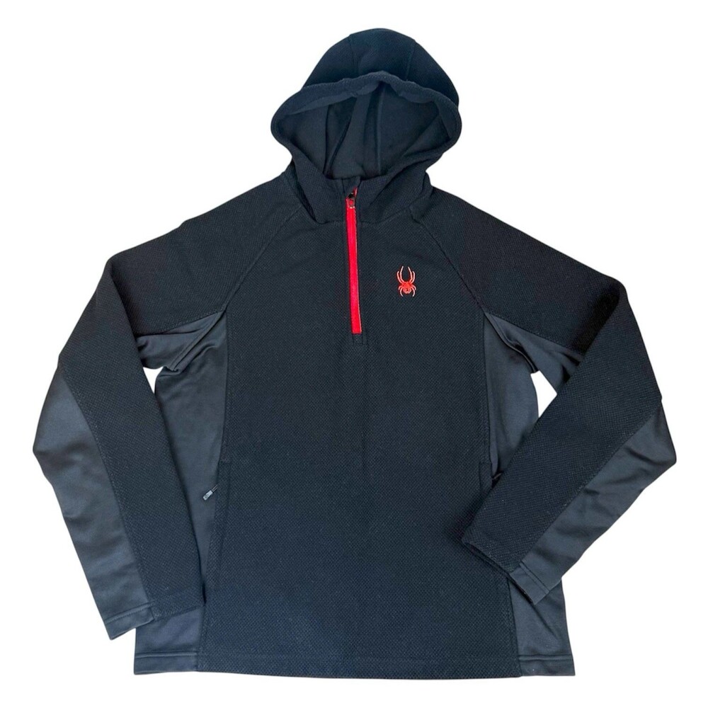 Spyder Black Red 1/4 Zip Hooded Performance Pullover Men’s Large